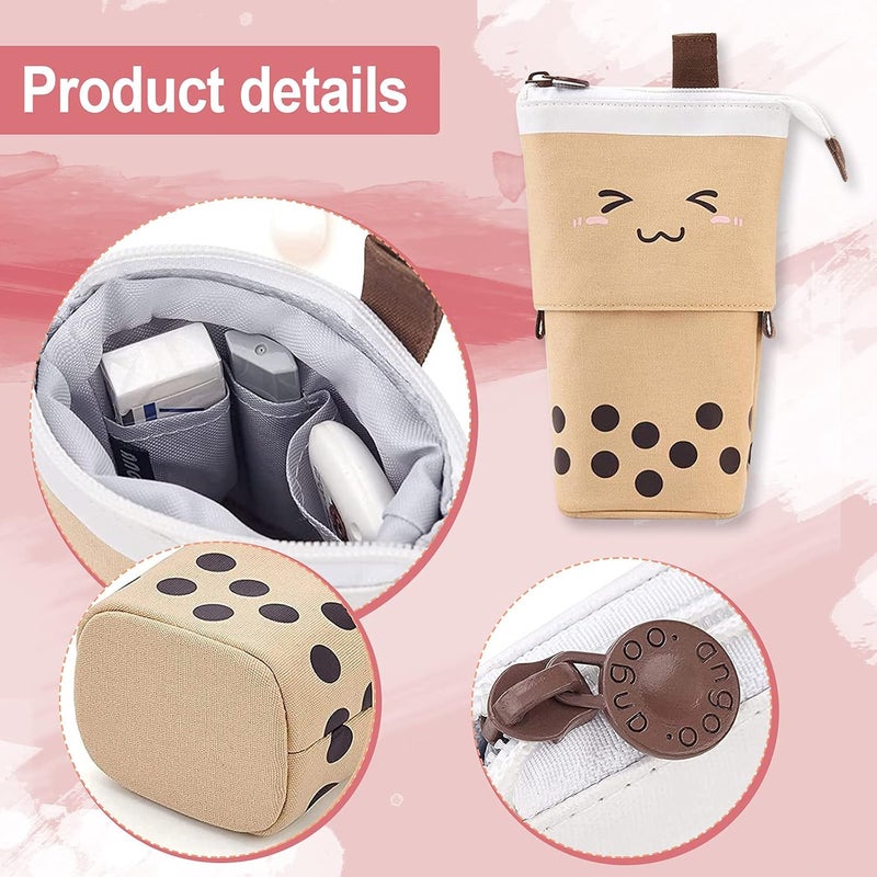woobles Cute Pencil Case Sliding Unique Telescopic Pencil Bag Milk Tea Shape Retractable Storage Bag Cosmetic Bag 1PC, Brown, Stationery - Image 4